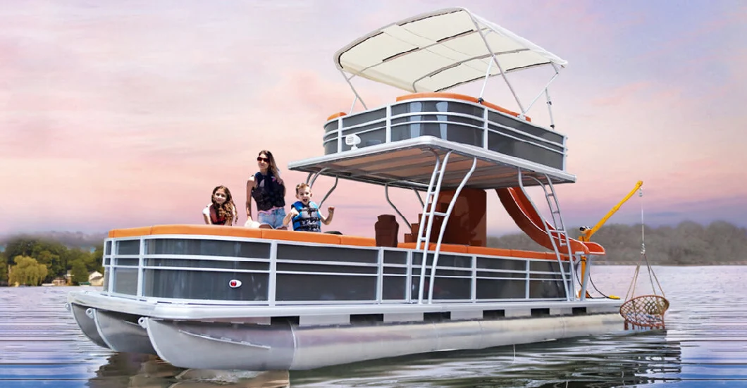 2023 Luxury Sport Double Decker Aluminum Fishing Pontoon Boats Yachts with Outboat Engine