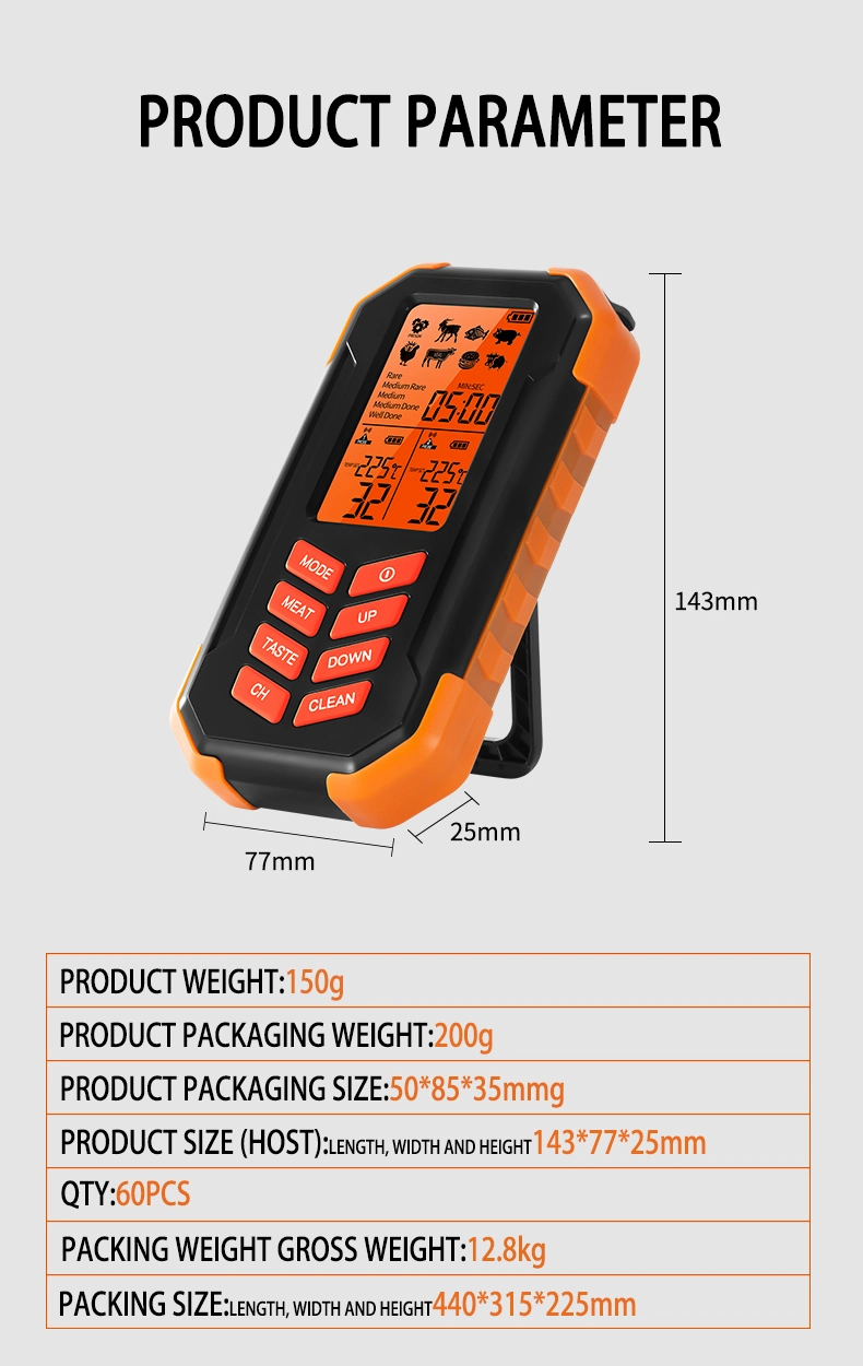 Smart Wireless BBQ Meat Food Thermometer Compatible with 2 Probes