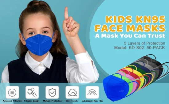 Masques faciaux jetables KN95 pour enfants - Masque de sécurité respirant à 5 couches, masques anti-poussière confortables pour enfants avec boucles d'oreille élastiques Clip de pont de nez pour garçons fille