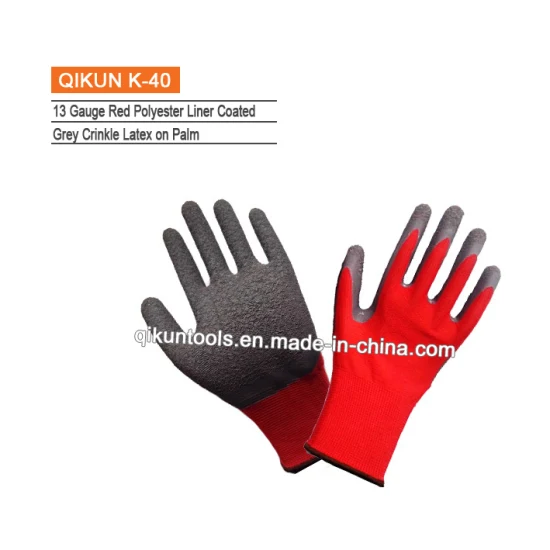 K-42 Crinkle Latex Palm Coating Knitted Safety Cotton Nylon Laobr Protect Gants de travail industriels